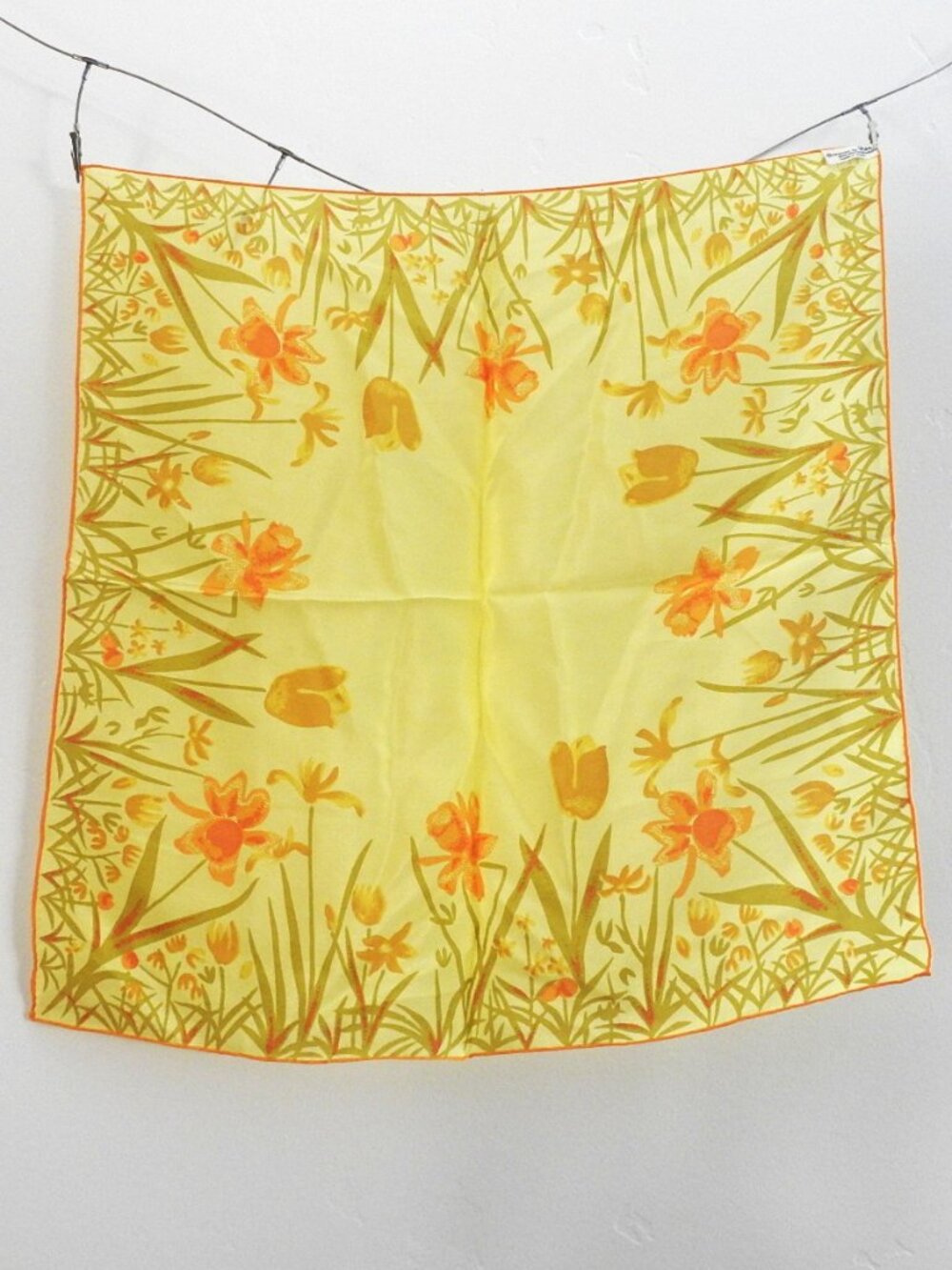 Vintage Vera Scarf Made in Japan pure silk - handrolled edge - yellow & flowers